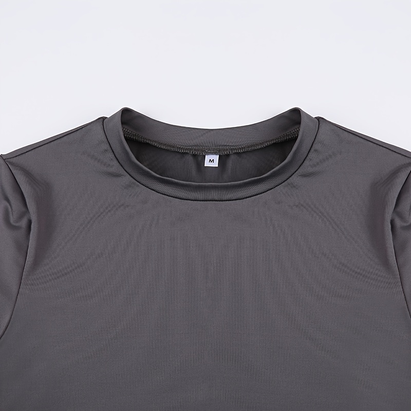 Solid Crew Neck T-shirt, Vintage Short Sleeve T-Shirt For Summer, Women's Clothing