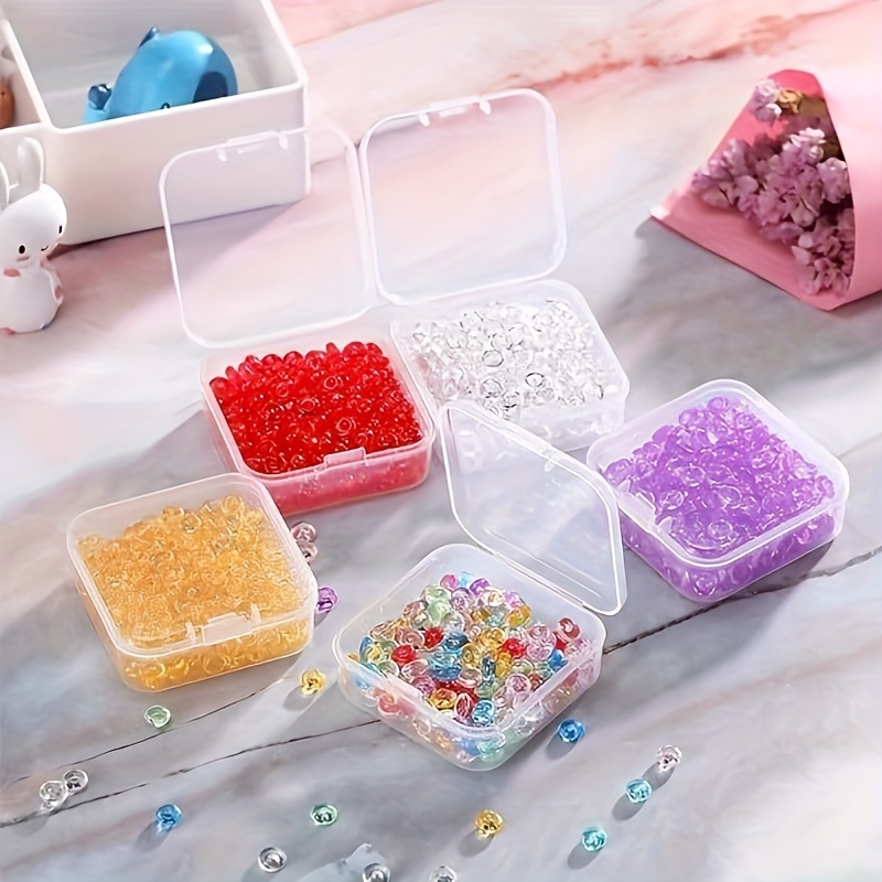 Caja pequeña de plástico transparente, organizador de almacenamiento  multiusos, estuche de cuentas de joyería de plástico