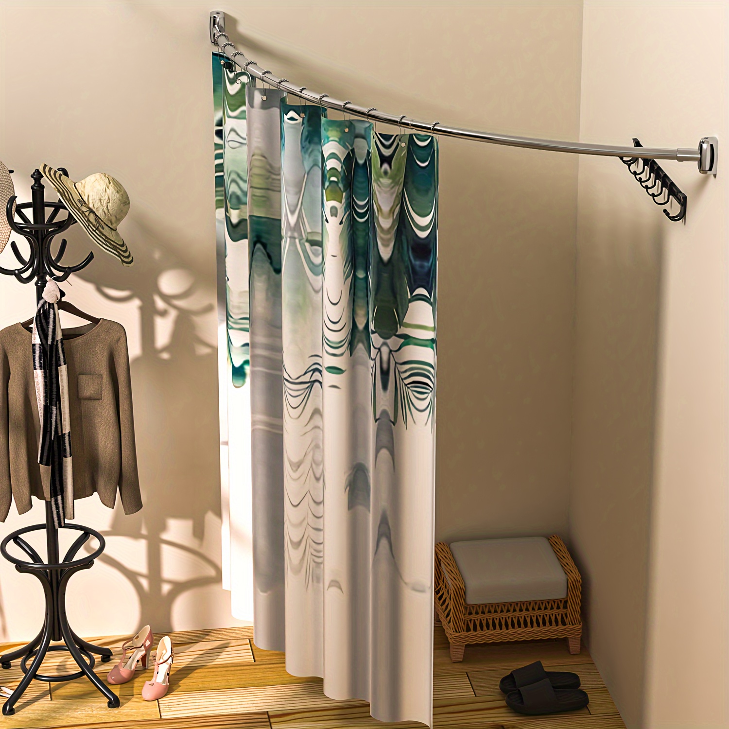 1pc Barra de cortina de ducha en esquina extensible, instalación sin  taladro, barra de cortina en forma de L de acero inoxidable 304,  68.58cm-99.06cm