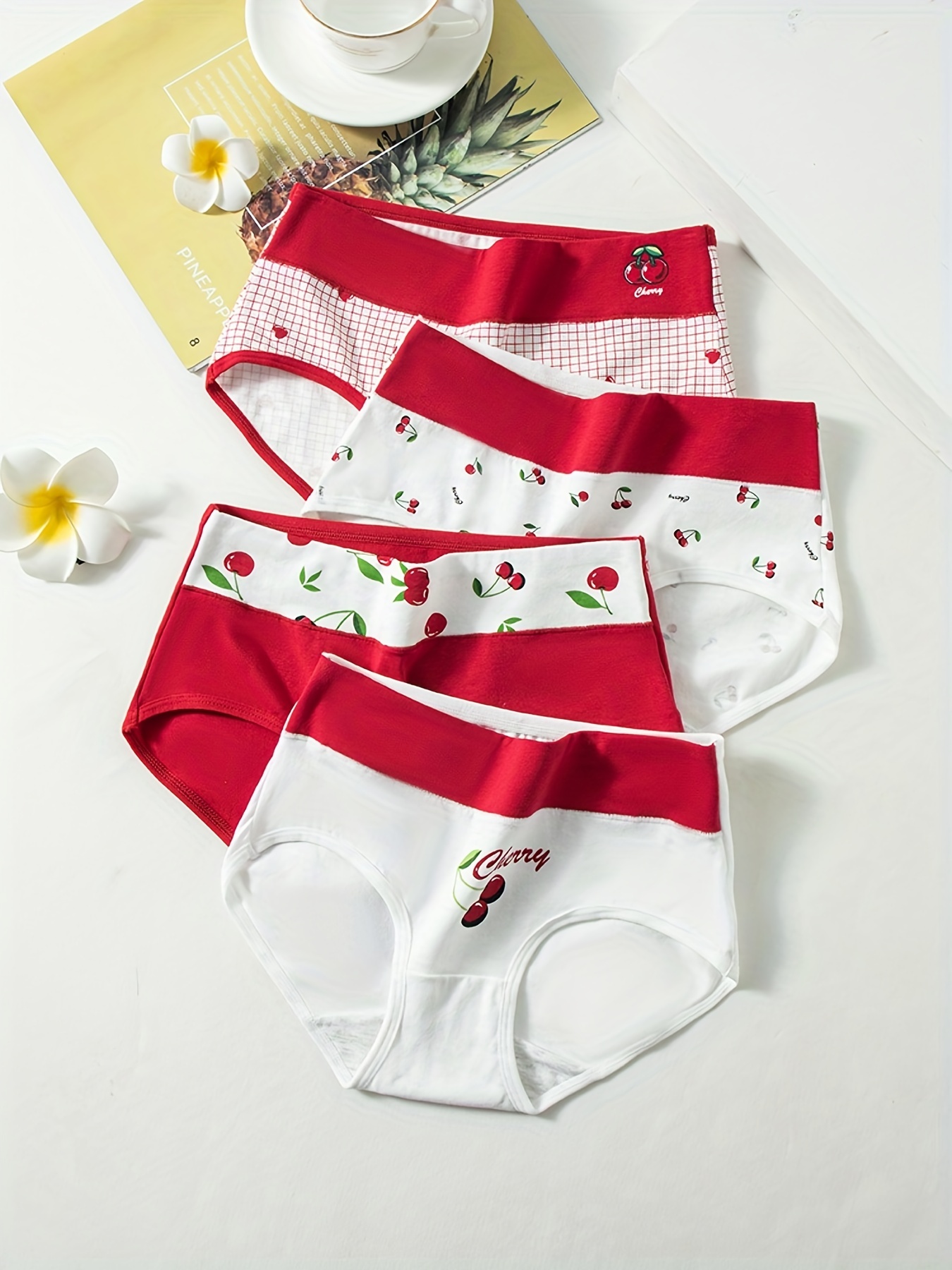 Cherry Beautiful Women's Lace Underwear On A Plain Pastel