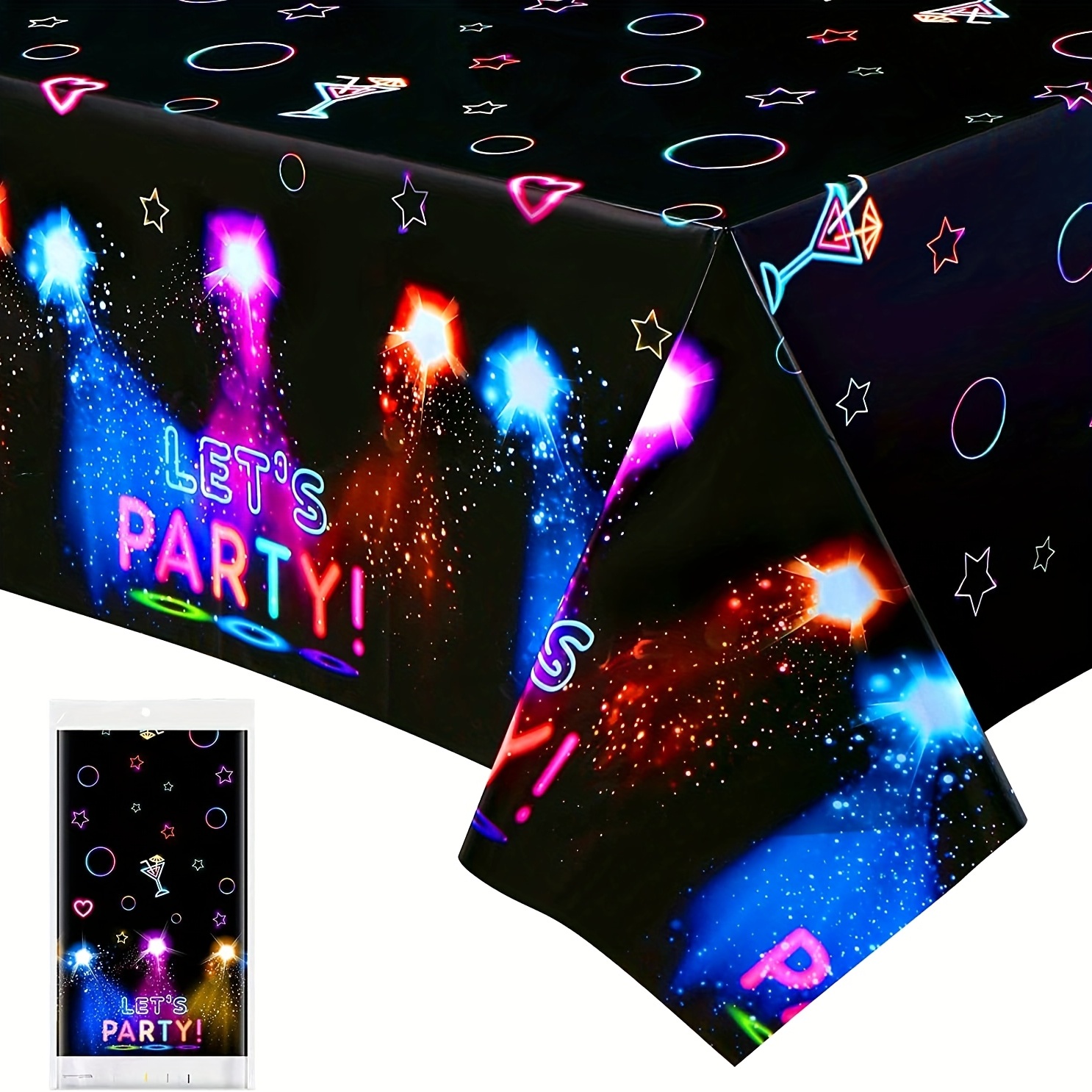 Glow Party Table Covers Neon Party 108 x 54 Inch Glow Party Disposable  Plastic Neon Glow Table Cloth for Neon Birthday Party Black Light Party