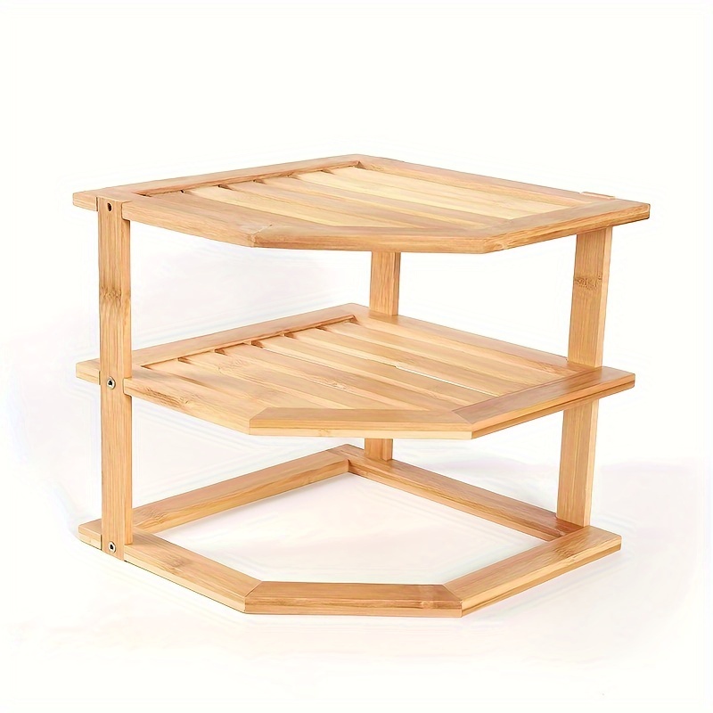 Estante de esquina organizador para encimera de cocina, de bambú, con 3  niveles de almacenamiento para baño, especias, escritorio, estantería, con