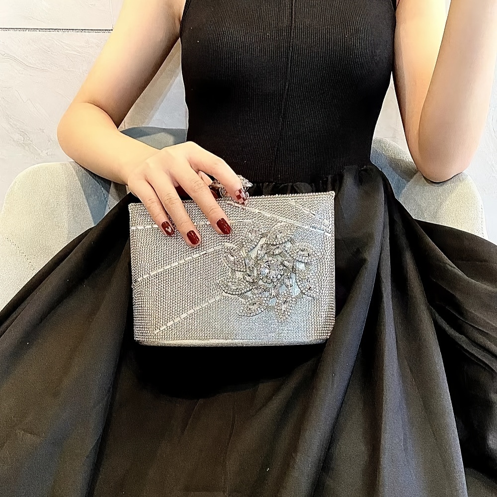 Pochette da sposa elegante borsa con perle di fiore per donna borsa da sera borsa  da sera in metallo con strass (B : : Moda