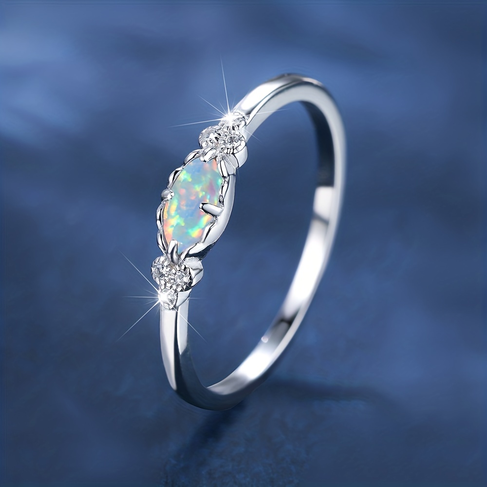 White Opal Stone Engagement Ring Classic Silver Color Luxury Crystal Oval Wedding Rings for Women,Women's Jewelry,Temu