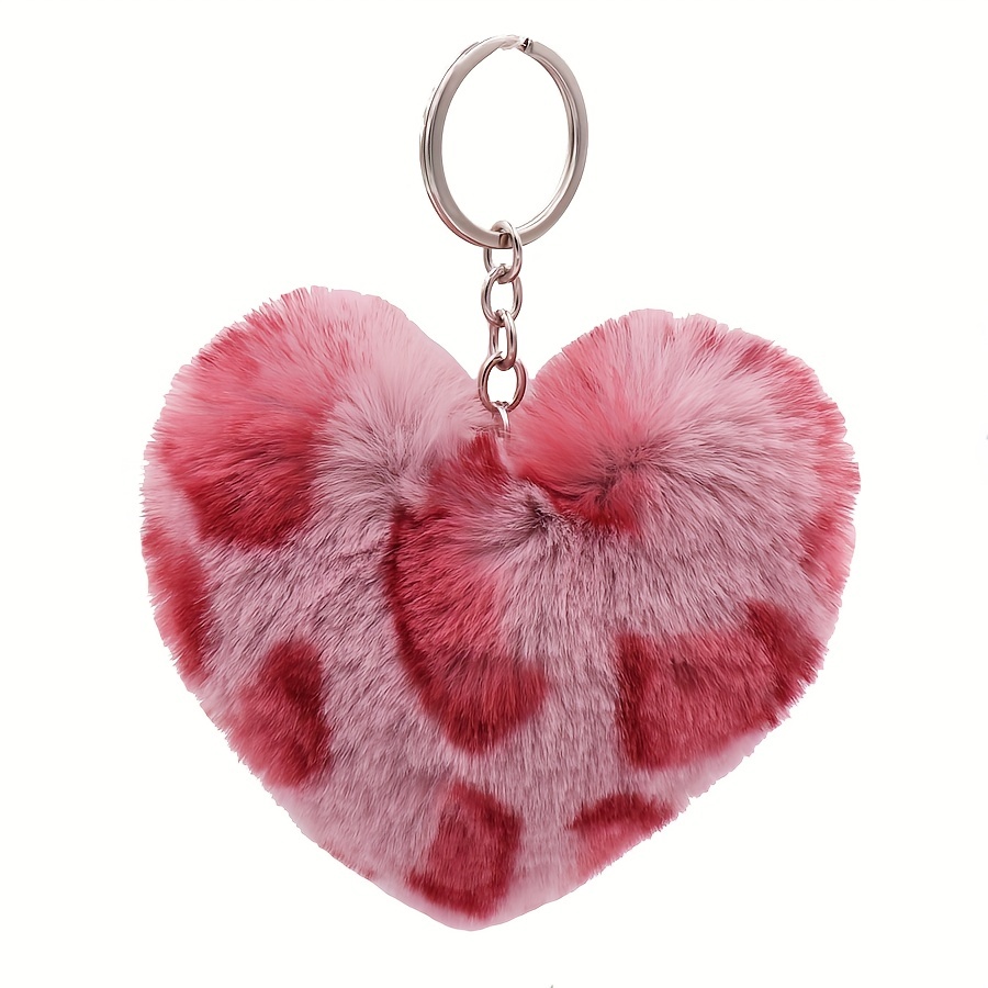 Love Heart Pompom Ball Keychains for Women Purse Bag Charm Pendant