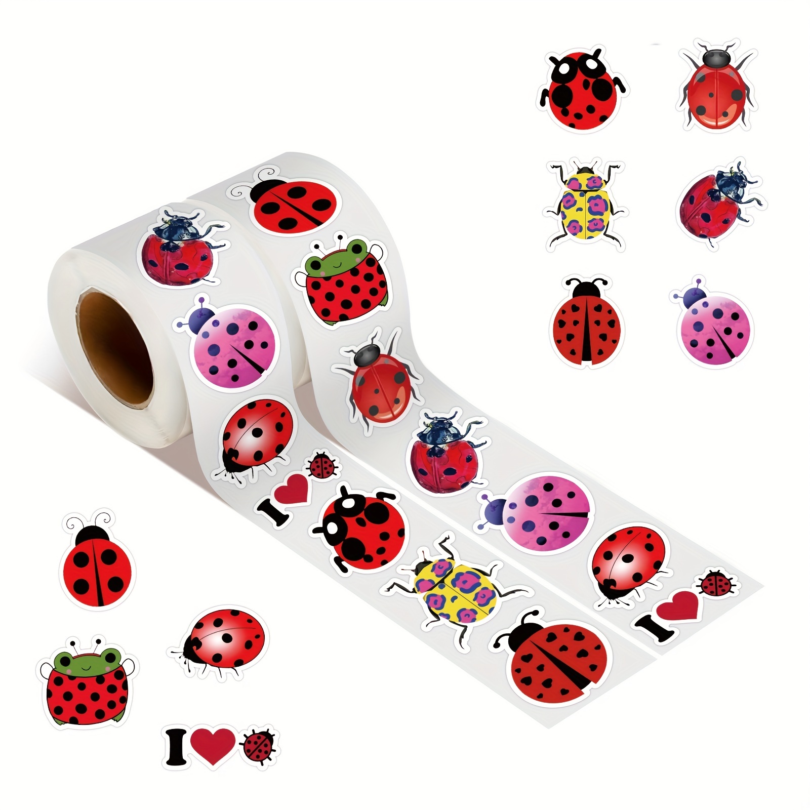 

500pcs Ladybird Stickers Roll | Waterproof Vinyl Decals For Bike Water Bottles Laptop Bicycle Refrigerator Cup Luggage Computer Mobile Phone Skateboard Décor