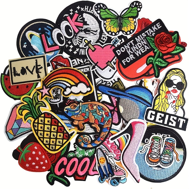 80pcs Random Assorted Iron on Patches, Cute Sew on / Iron on Embroidered Appliqu