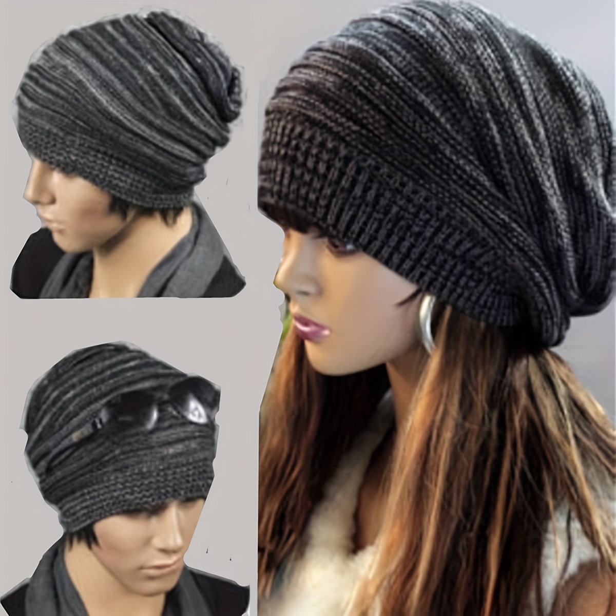 Large Slouchy Baggy Beanie Mixed Color Lightweight Knit Hat - Temu