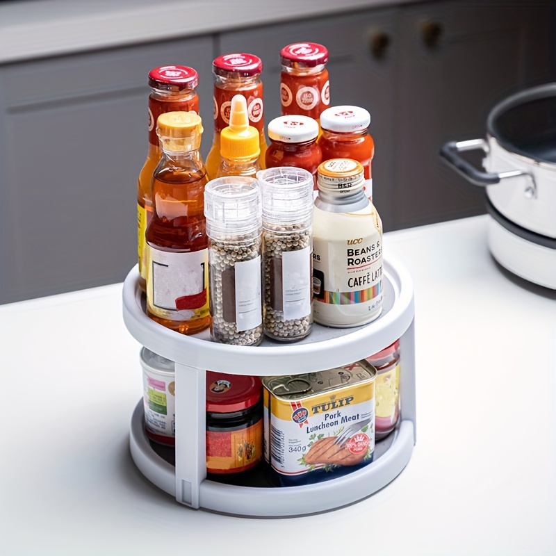 360 Rotating Spice Storage Rack Multifunctional Rotatable Seasoning  Organizer Shelf Non-slip Fridge Tray Kitchen Accessories