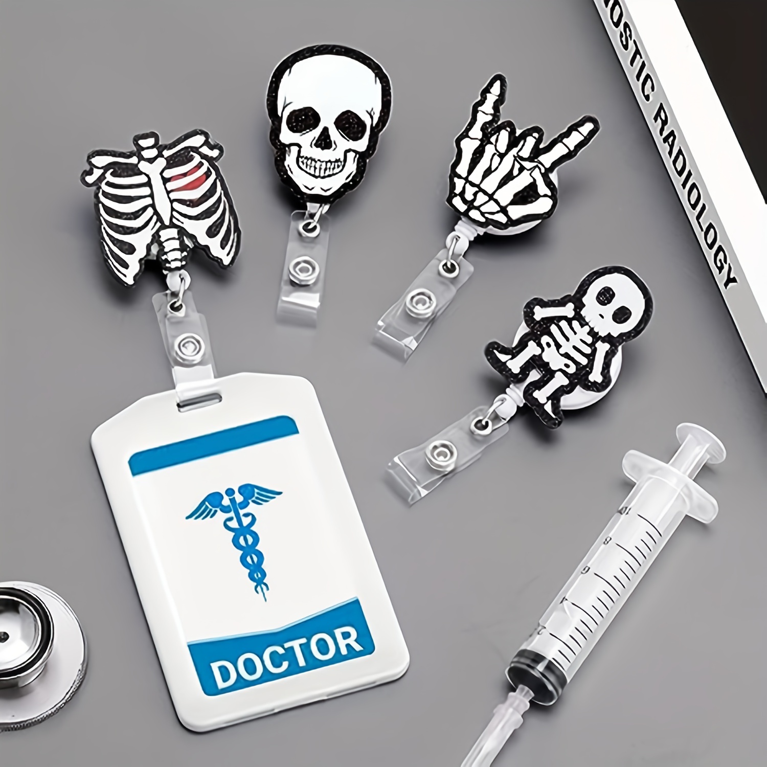 Cute Funny Halloween Id Badge Clips Acrylic Skeleton Glitter - Temu