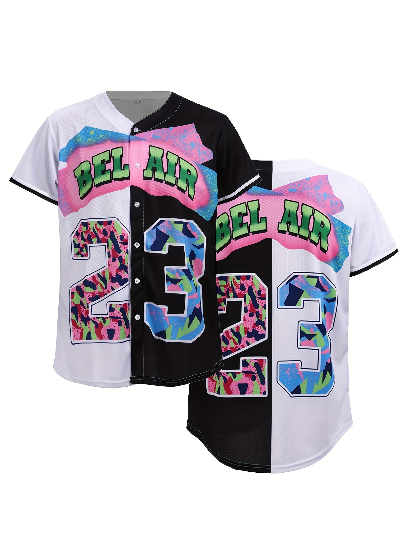 Men's Breathable Baseball Jersey #23 Bel Air Black White Fashion Short  Sleeved Sweatshirt,90's Hip Hop Street Beach Party Clothing - Temu United  Arab Emirates