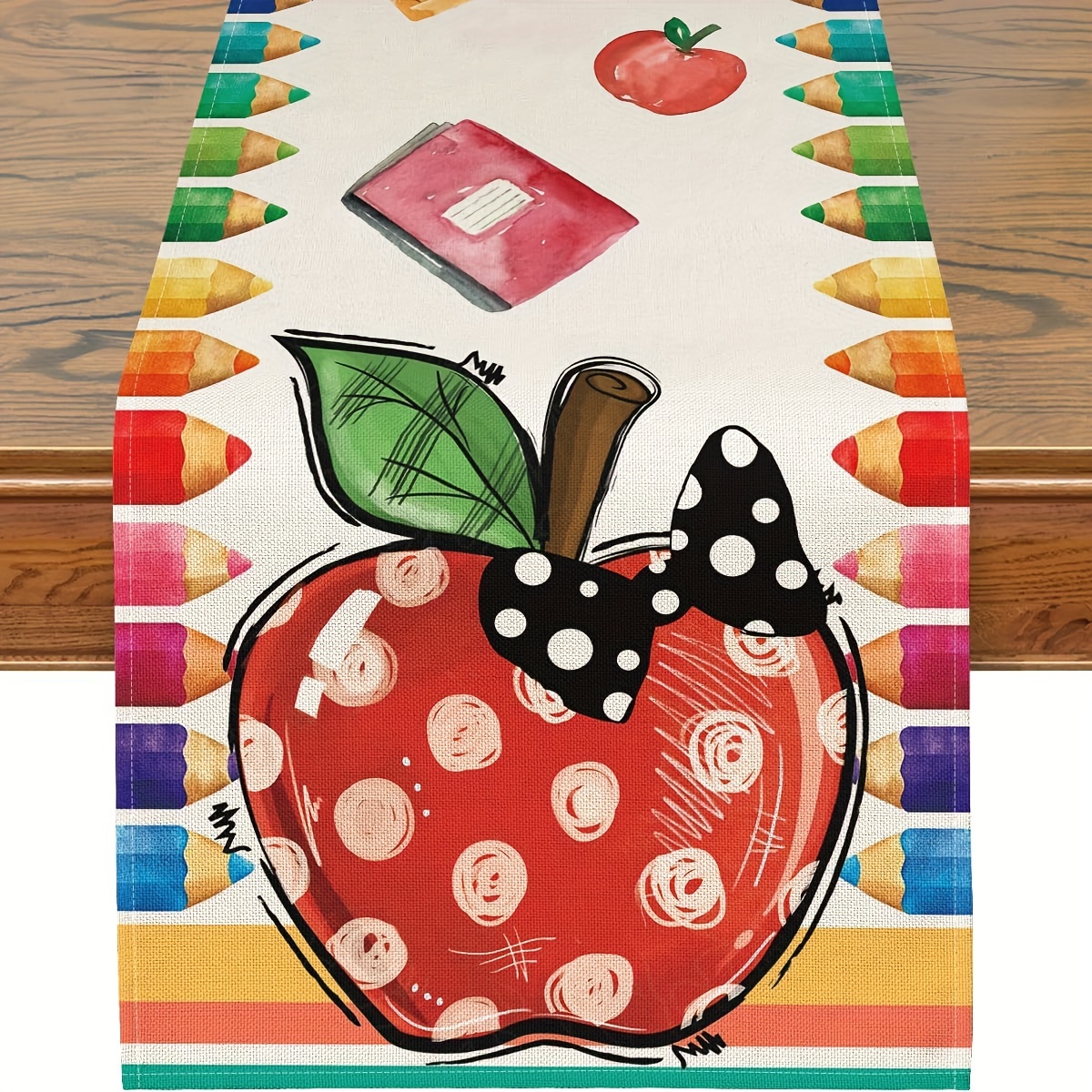 

1pc Table Runner, Back To School Decorations, Apples Colorful Crayons Table Runners, 72 Inches Long Back To School Table Runner For Indoor Outdoor Classroom Decor, Dining Table Party Decorations