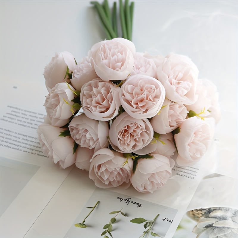 25 fiori artificiali seta tris mazzo di rose bianche finte decorazione  piccolo