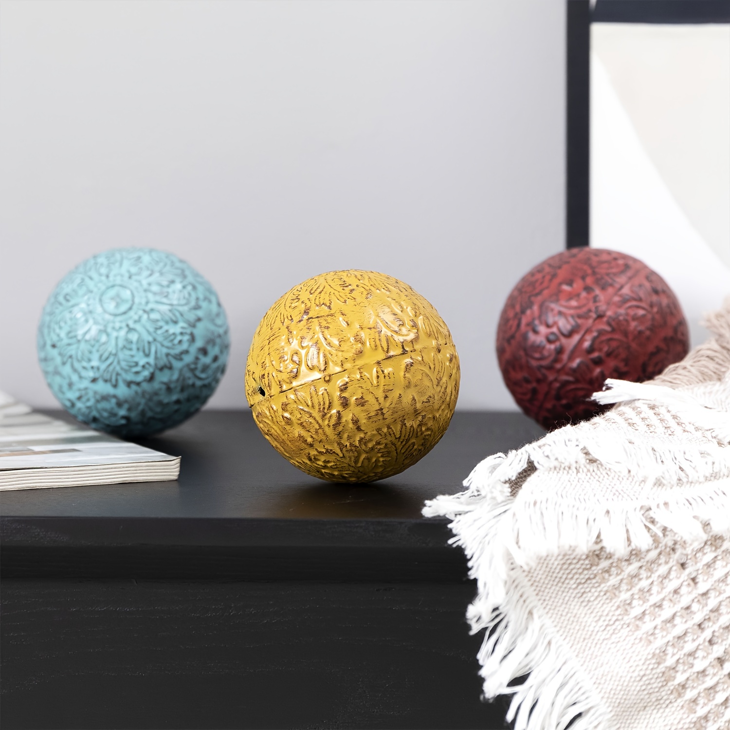 Set de 3 esferas decorativas de cerámica pintadas para centro de mesa –  Puntohome