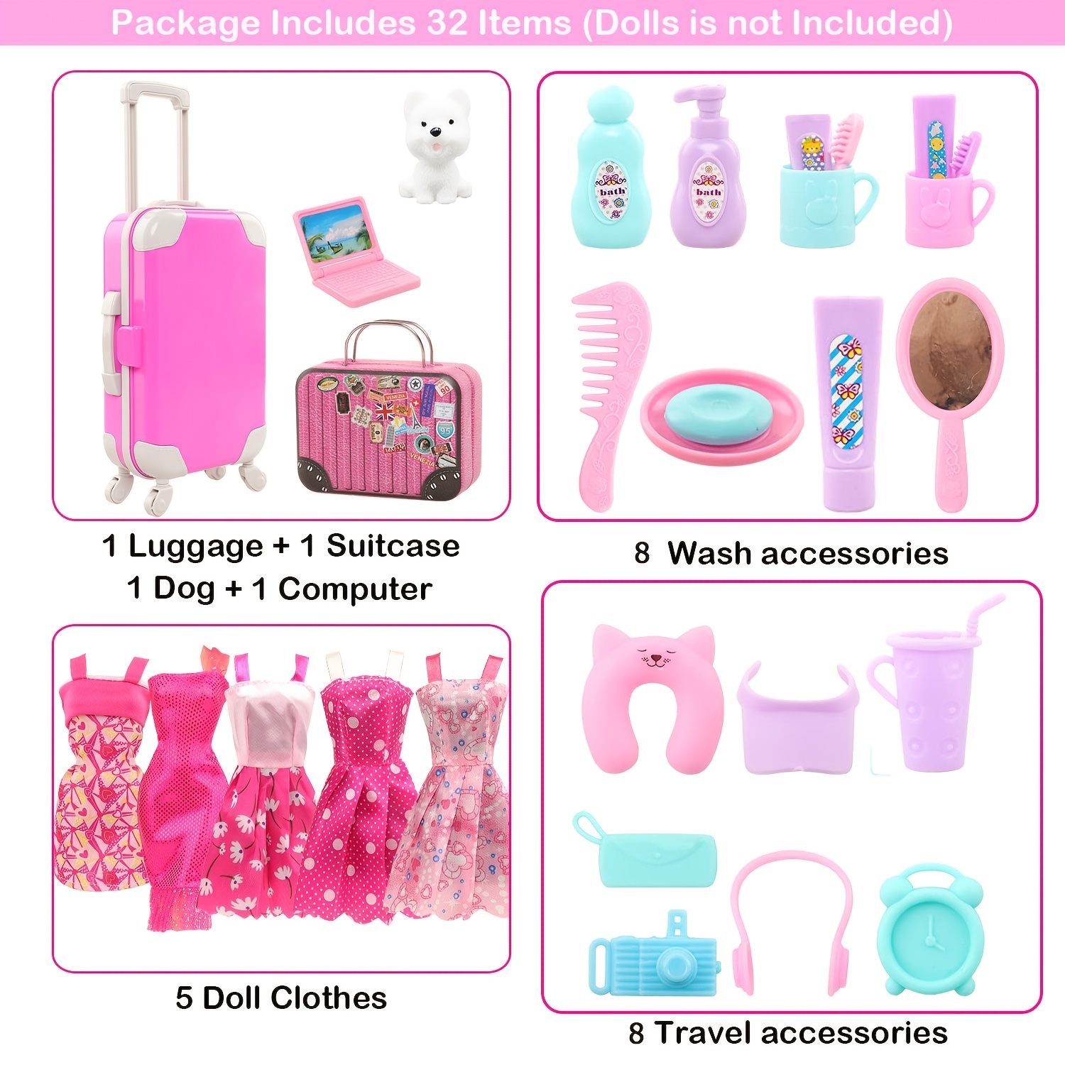 70 Pcs Doll Clothes & Accessories for 11.5 Inch Girl Doll - Includes  Dresses, Shoes, and Other Accessories