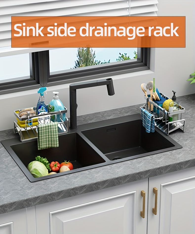 1pc Sink Organizer, Kitchen Sink Storage Sponge Rack, Kitchen Sink  Accessory With Removable Drainage Tray, Aesthetic Room Decor, Home Decor,  Kitchen A