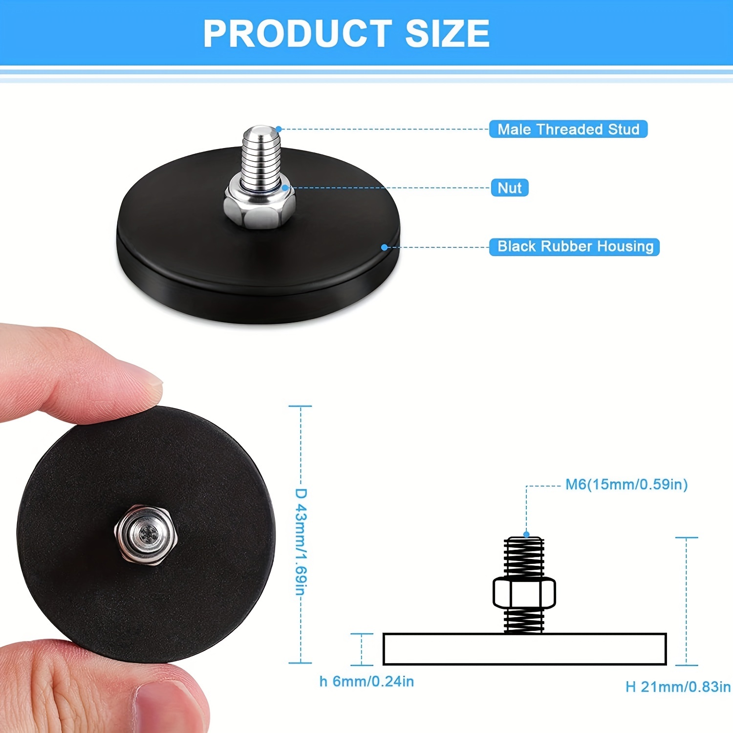 Rubber Coated Magnets M6 Threaded Studs Strong Mounting - Temu