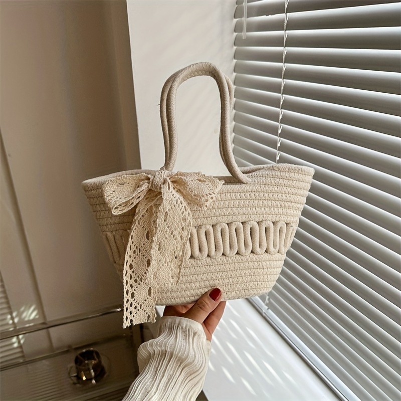 Wove Straw Rattan Weaving Mini Beach Bag, Slouchy French Style