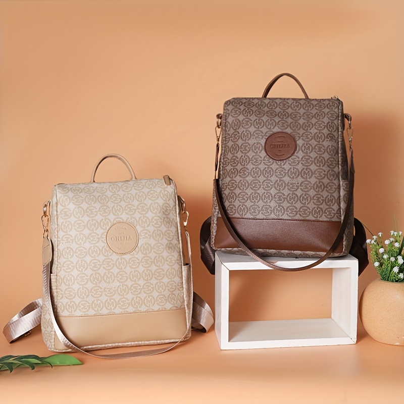 Vintage Geometric Convertible Backpack, Anti-theft Preppy School Bag,  Women's Casual Daypack & Purse - Temu
