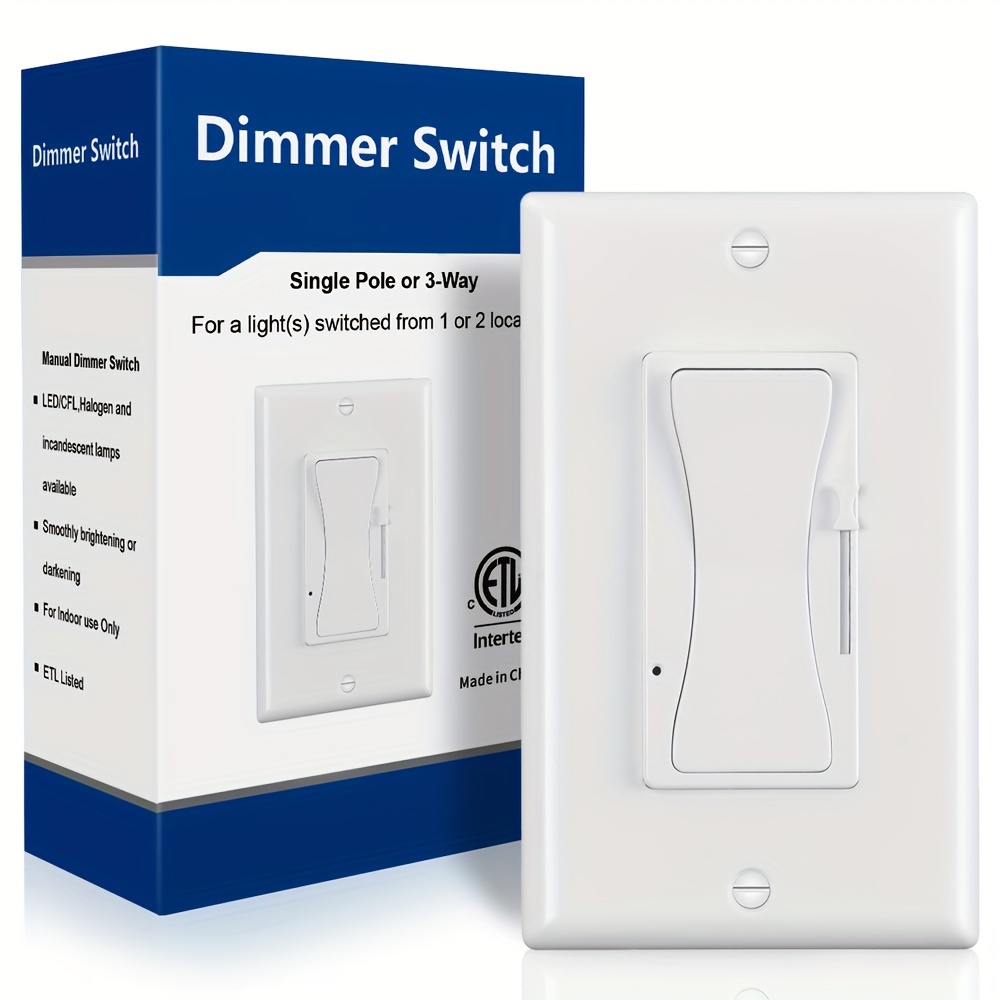 Emitever Dimmer Light Switch,Single-Pole or 3-Way Led Dimmer Switch,Wall  Switches for Dimmable LED,CFL,Incandescent,Halogen Light Bulbs,Wall Plate
