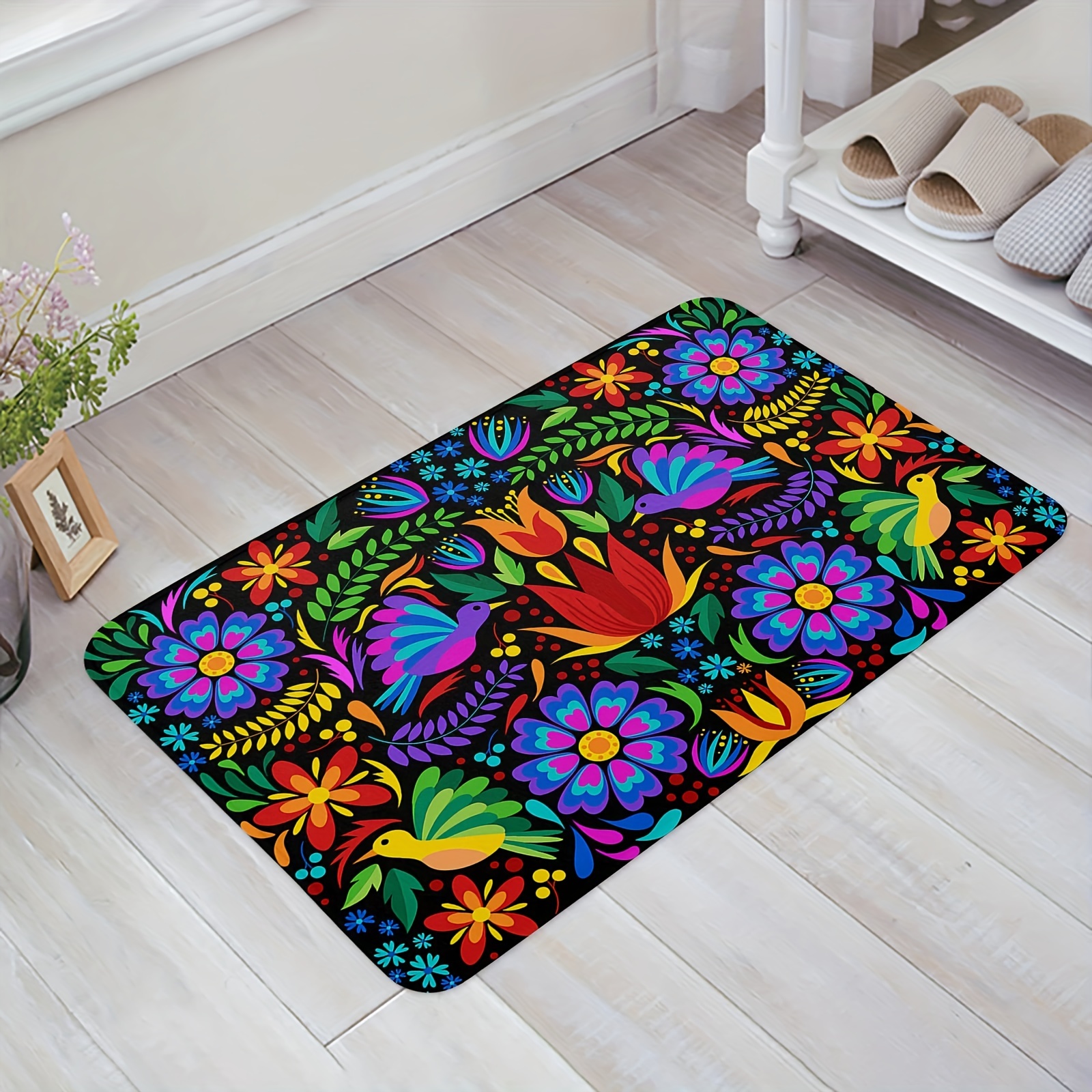 Diatom Mud Bathroom Anti-slip Mat, Mexican Colored Floral Super Absorbent  Outdoor Doormat With Non-slip Rubber Backing, Geometric Abstract Floral  Texture Bath Mat, Porch Entrance Shoes Boots Entrance Floor Mat Carpet,  Home Decor