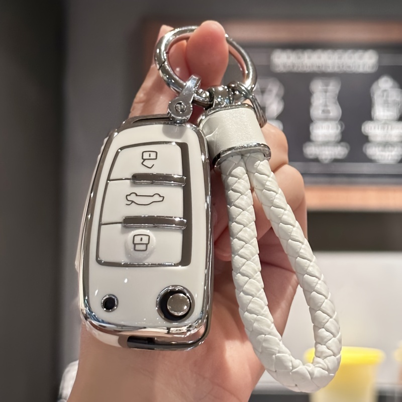 Image of Car Key Fob Case Cover With Keychain Lanyard For A1 A3 A4 A6 Q1 Q3 Q5 Q7 S3 S4 S6 R8 Tt Key Shell Cover