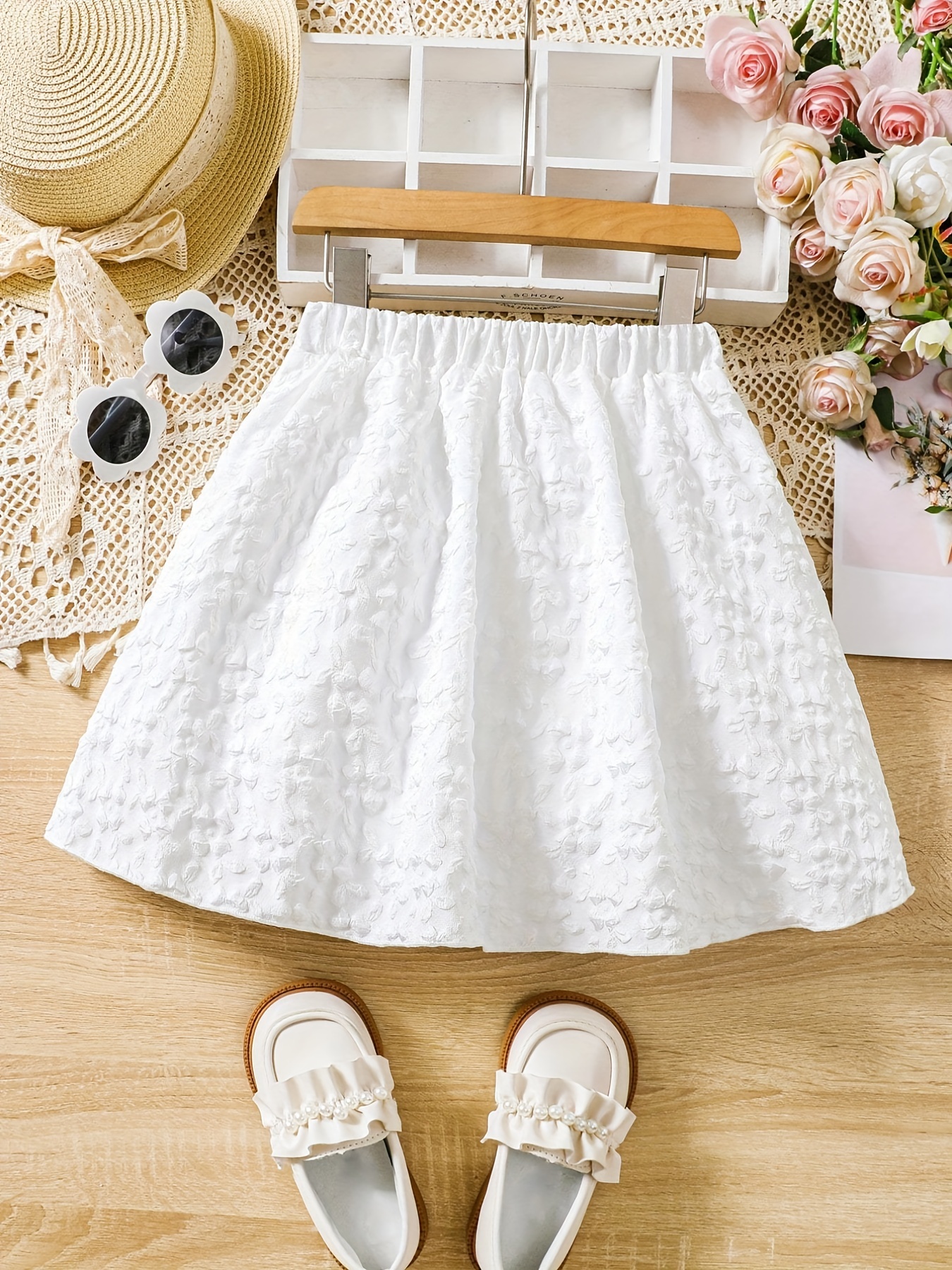 Girls Elegant Skirt Floral Jacquard Print Button Decor Trend A