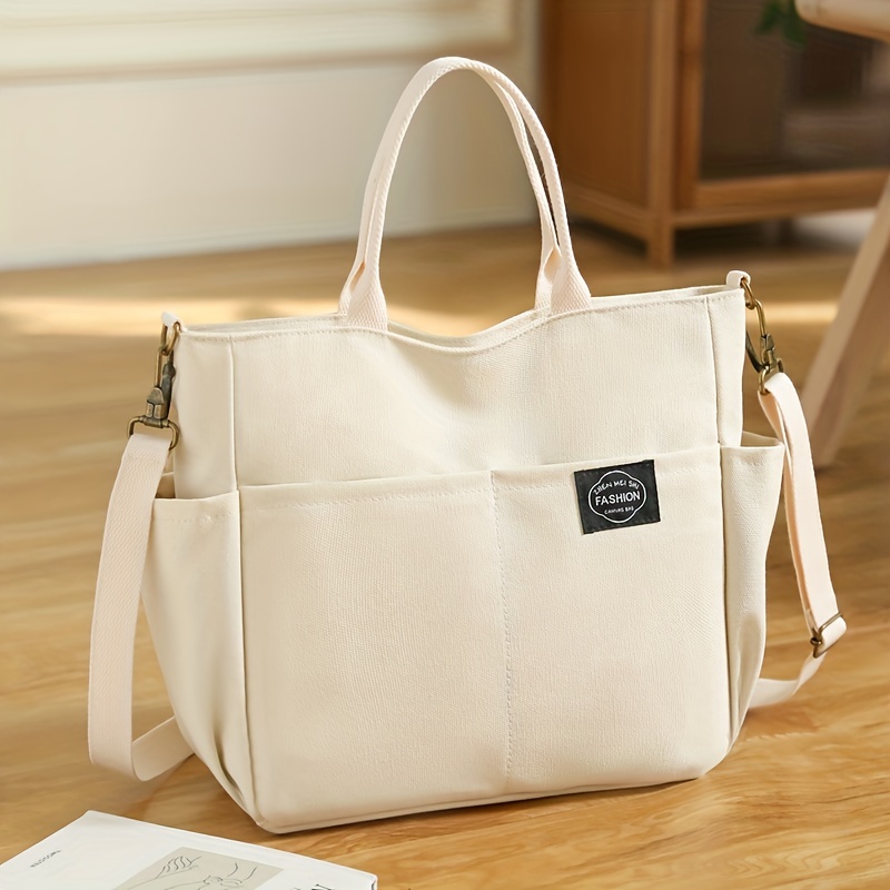 Simple Corduroy Tote Bag, Letter Patch Decor Shoulder Bag, Multi Pockets  Crossbody Bag - Temu