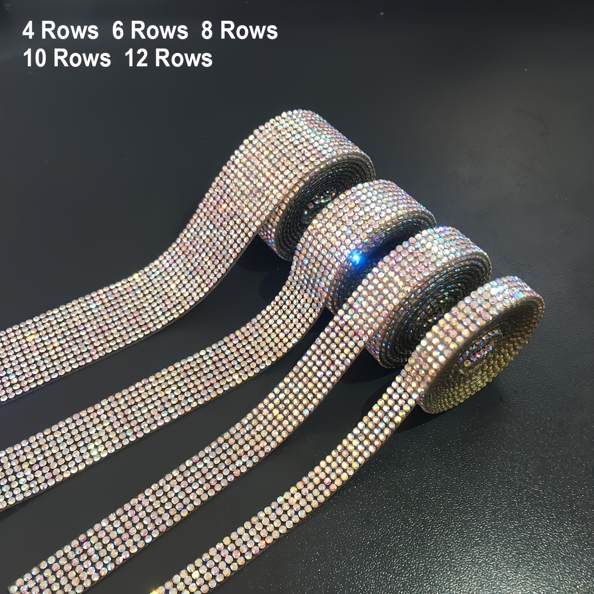 4 Rows/6rows Rhinestone Ribbons Silvery And Ab Self Adhesive - Temu
