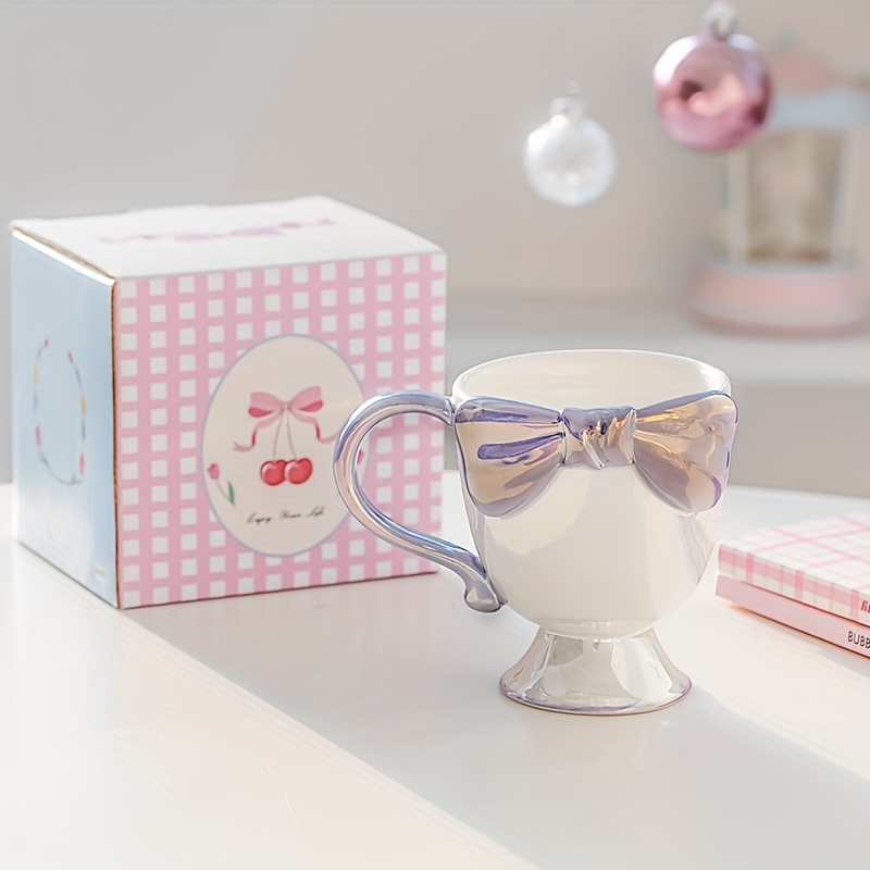 Cute Coffee Cup With Kawaii Bow Handle Ceramic Tea Mug With - Temu