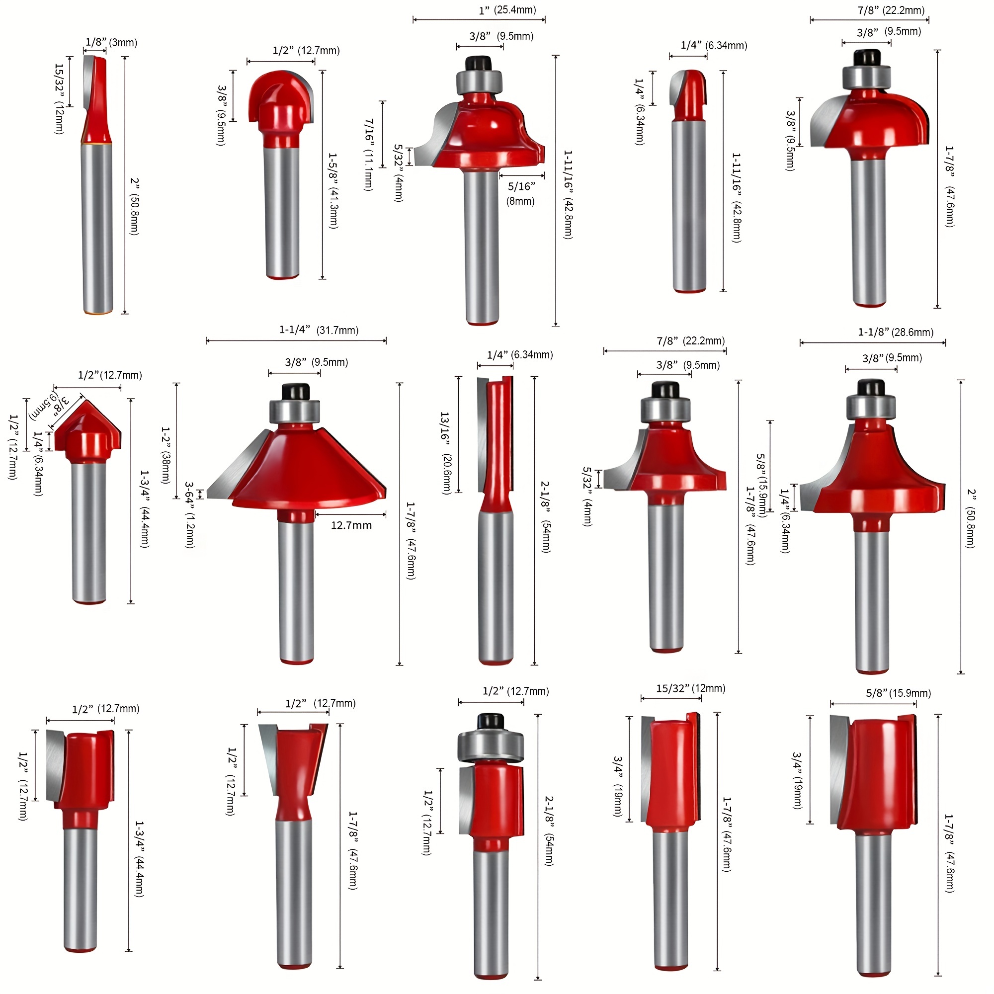 Juego de Fresas de madera 15pcs Fresas para Madera Juego de Brocas