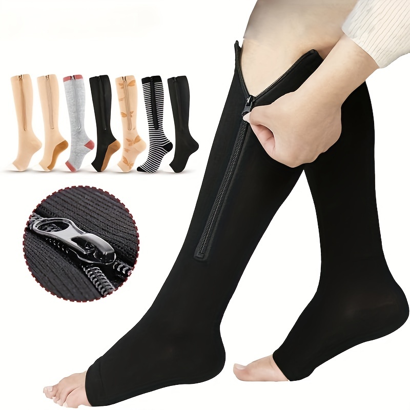 Zipper Compression Socks Unisex Knee High Long Stockings - Temu
