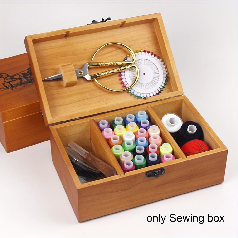 Sewing Box, Wooden Sewing Repair Tool Thread Spools Storage Multifunction  Sewing Box Compartments Beginner Handmade Stitching Art Kit for Women Men