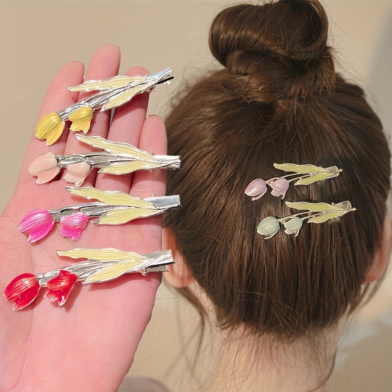 Girl's Flower Hairpin Tulip Cartoon Hair Clip, Aluminum Alloy Casual  Women's Lovely Hair Accessories - Temu