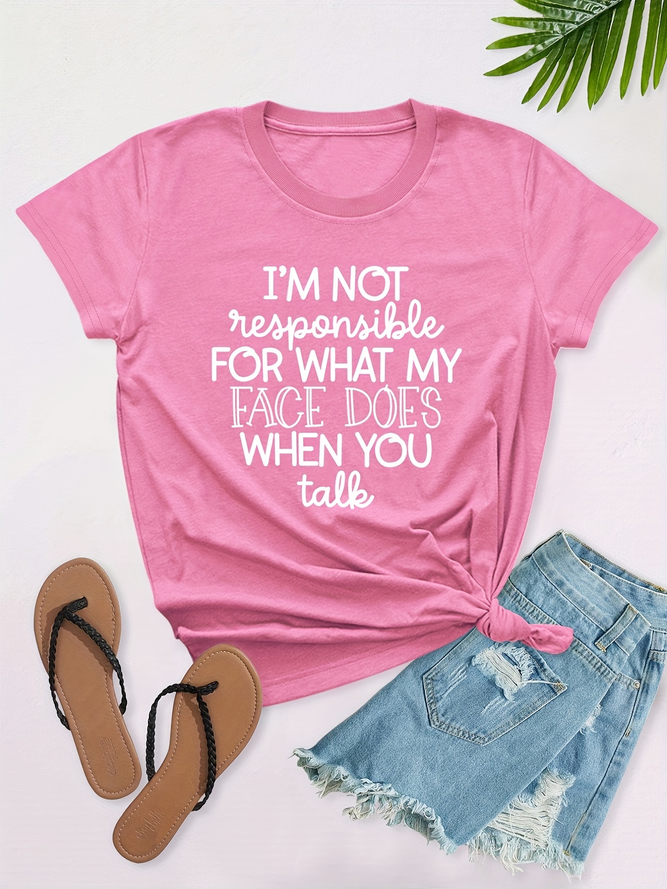 Plus Size Casual Tee, Women's Plus Letter Print Short Sleeve Round Neck Slight Stretch T-Shirt