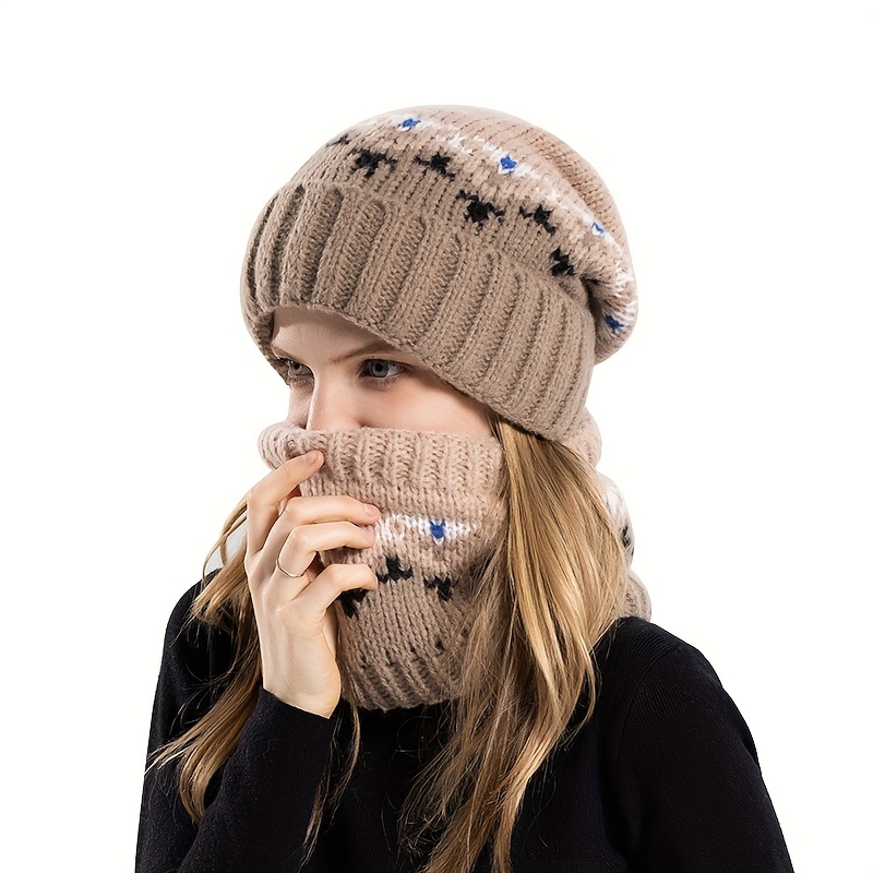 2 Pezzi Sciarpa Invernale Berretto Set Classico Fair Isle Geometrico  Jacquard Cappelli Lavorati A Maglia Maglia Elastica Sciarpe Infinito Ghetta  Per Le Donne Ragazze - Temu Italy