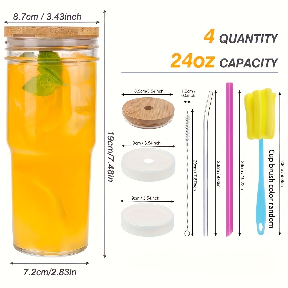 Bubble Tea Glass Reusable Cups Straw  Reusable Boba Cup Lids Straw - 24oz Straw  Cup - Aliexpress