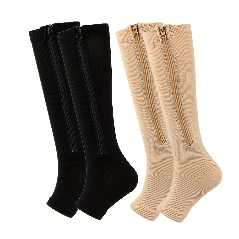 2 pairs pack unisex professional open toe side zipper sporty compression socks knee high breathable long stockings for fitness workout running