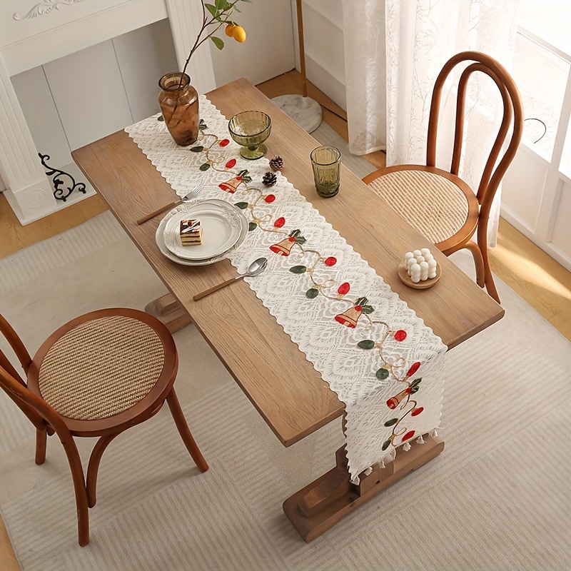 Caminos de mesa de marfil, decoración moderna de lujo, Floral, hueco,  comedor, bandera, boda, superposición de mesa hueca, textiles para el hogar