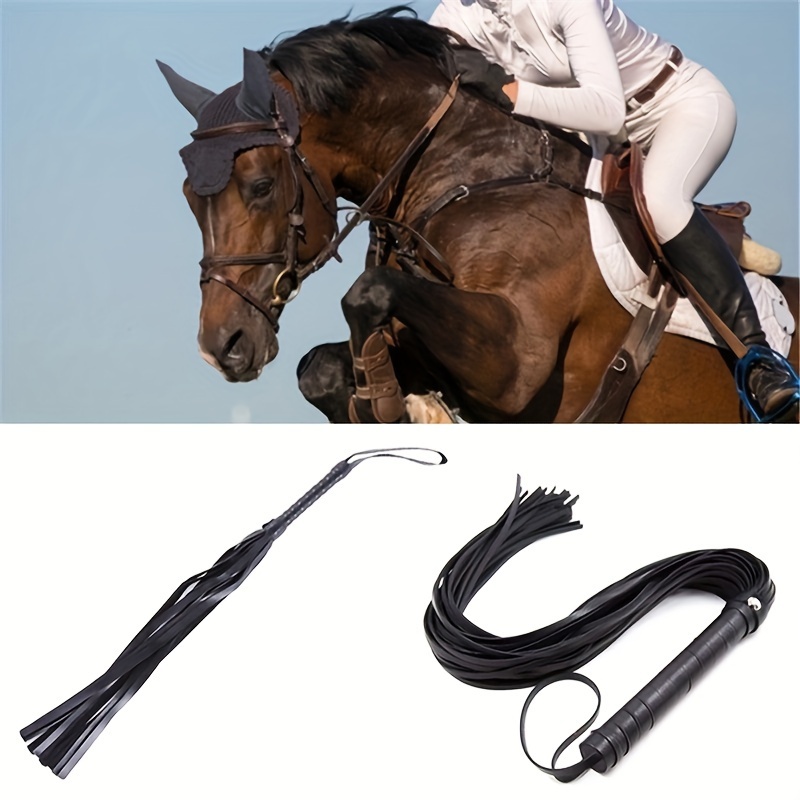  2018 Premium caballo FUSTA DE EQUITACIÓN piel sintética larga  mano azote látigos y remos (3 tamaños, negro) : Deportes y Actividades al  Aire Libre