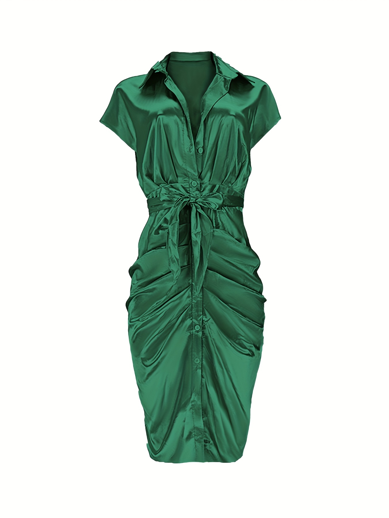 Satin Tunic Dress - Dark green - Ladies