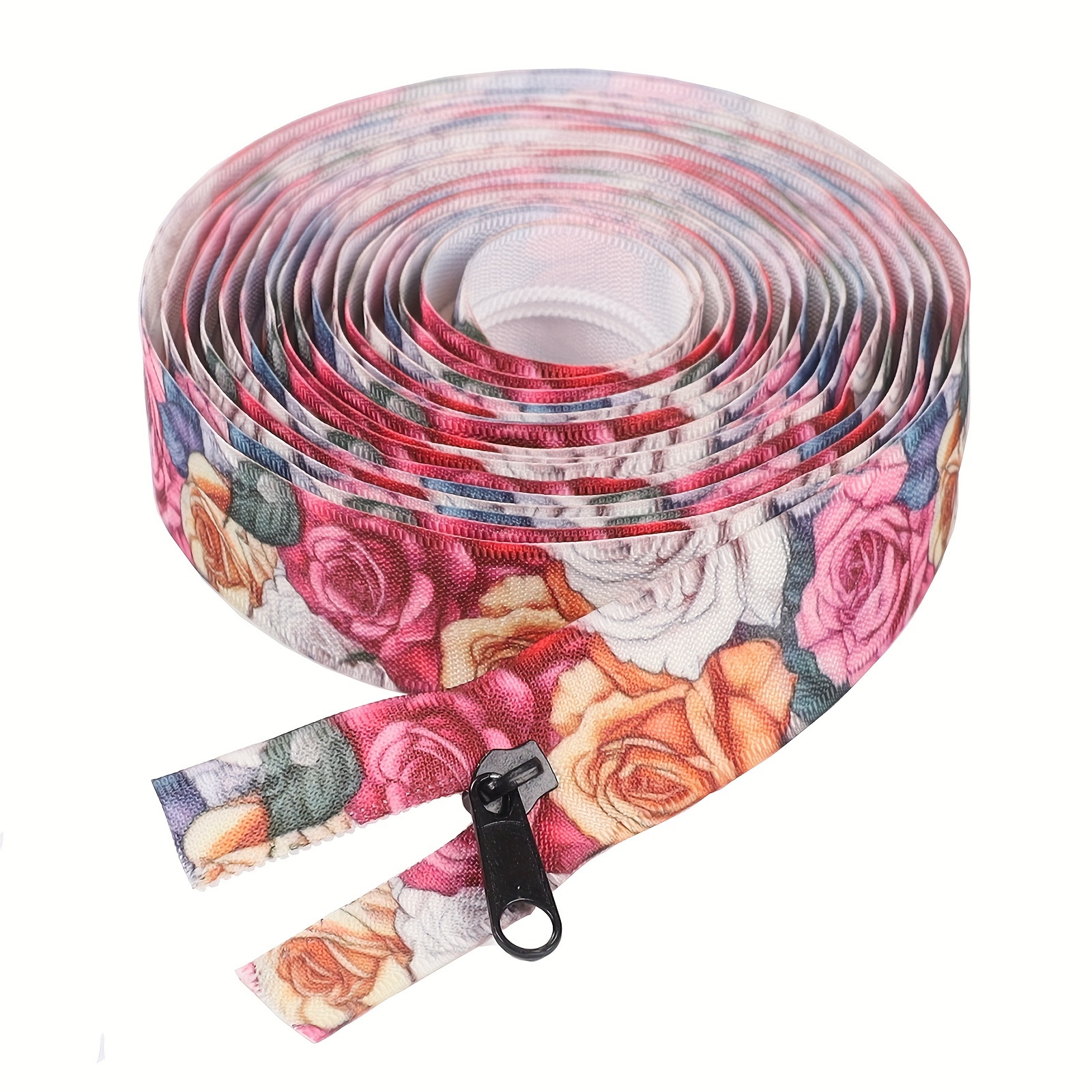 

1pc Peony 4.5 Meter Zipper With 10 Lock-free Zipper Pullers, No. 5 Transfer Floral Nylon Zipper Suitable For Luggage Home Textiles Clothing