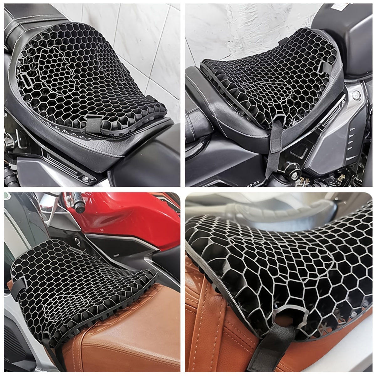 SKYJDM Foldable Motorcycle Gel Seat Cushion Large 3D Honeycomb Structure Shock Absorption Breathable Pad for Long Rides L at MechanicSurplus.com