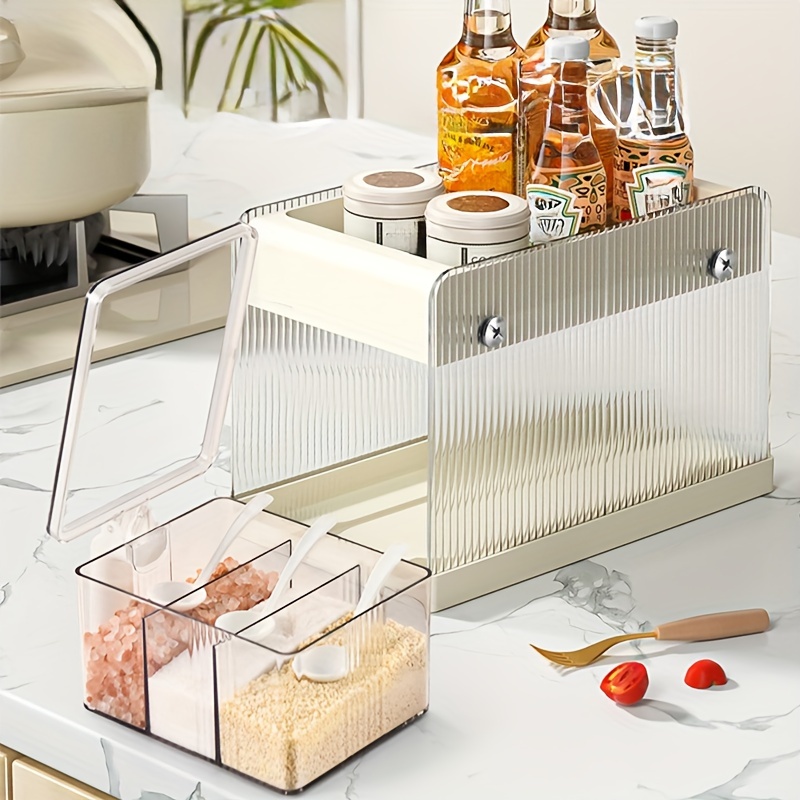 1set Kitchen Cabinet Pull-out Spice Rack Double-layer Plastic Drawer Shelf  For Storage Of Spice Jars