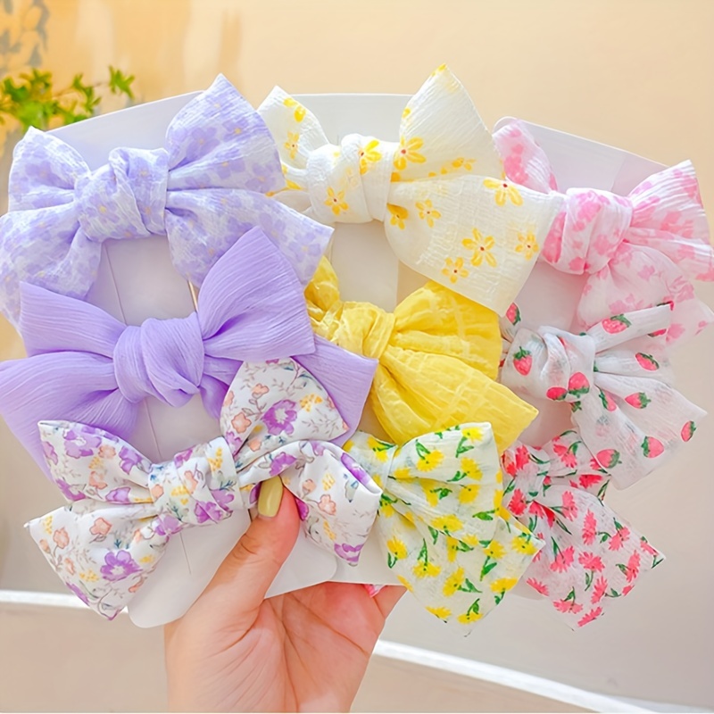 

3 Pcs/set Elegant Flower Printed Bow Hair Clips For Women - Perfect For Spring And Summer Hair Accessories