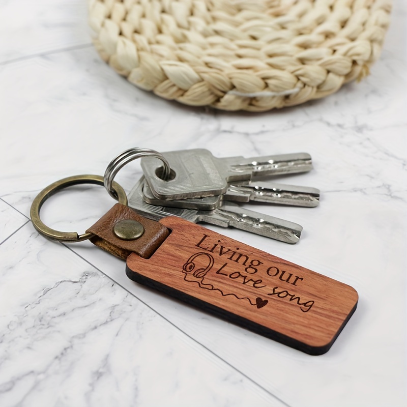 Retro Rosewood Keychain PU Leather Keyring Pendant Small Gift