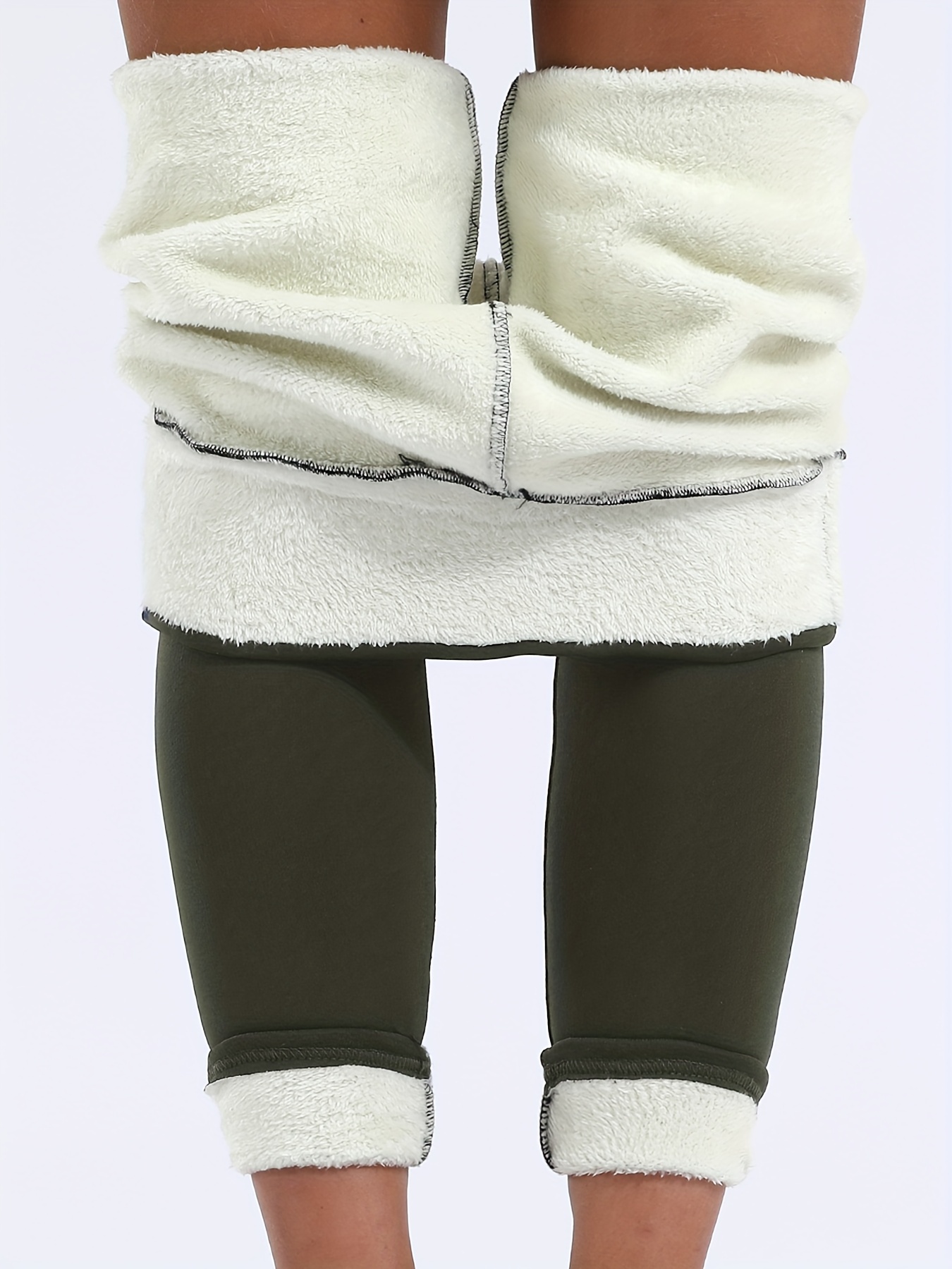 Pantalon Chaud D'hiver De Couleur Unie Taille Haute Leggings - Temu France