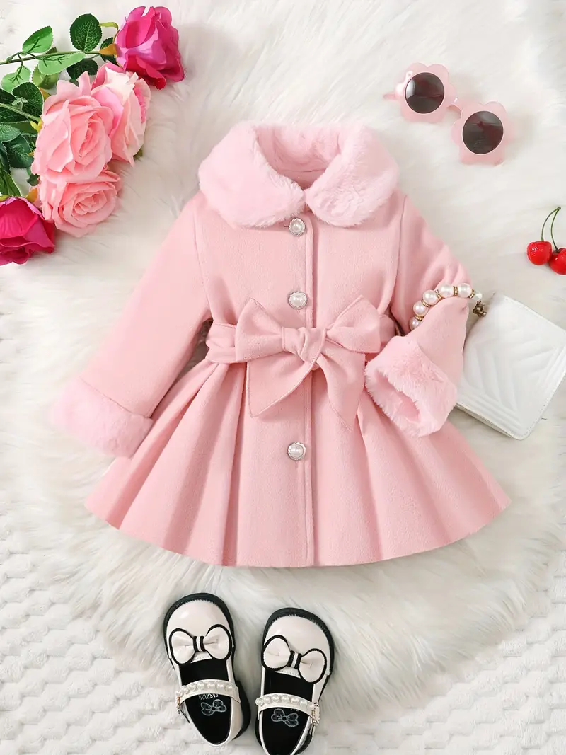 toddler baby girls winter fall stylish tweed dress coat toddler kids furry collar tunic trench coat single breasted windbreaker jacket details 44