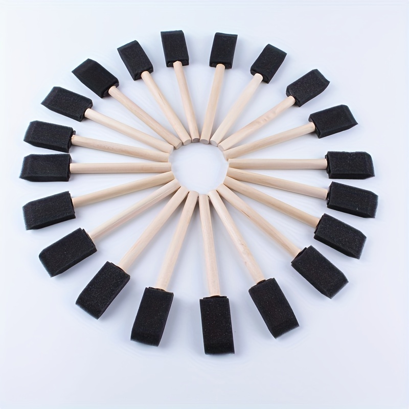 20pcs Black Foam Paint Brush 1 Inch Foam Sponge Paint Brush Set with Wooden  Handle Art Projects for Acrylics, Stains, Varnishes, Crafts