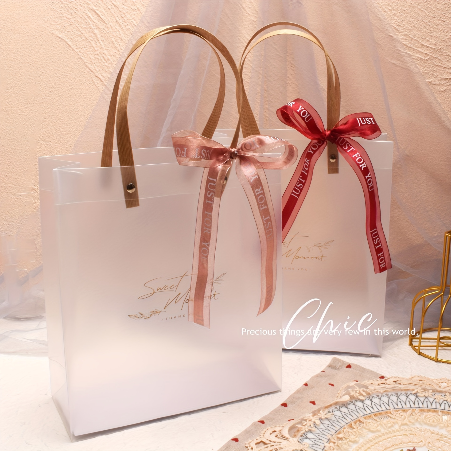 10pcs Semi Clear Plastic Gift Bags With Brown Handle Wedding Gift Packaging  Bags Birthday Handbag Party Favors PP Gift Wrap Bags - AliExpress